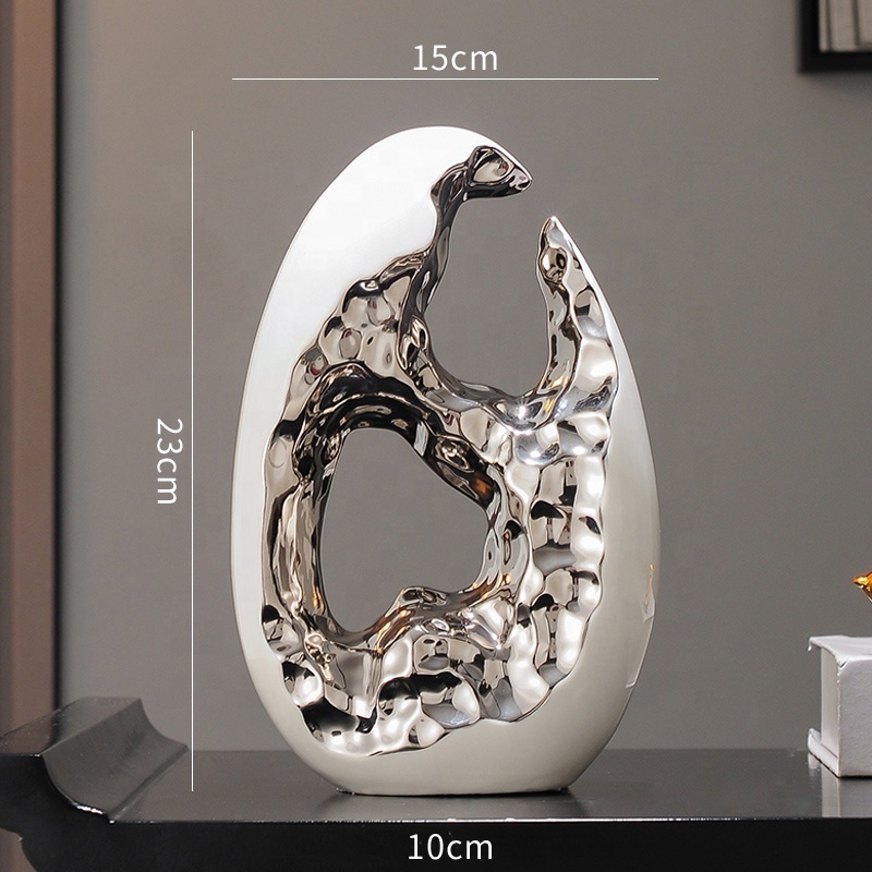 Simple modern high-end living room wedding interior design ceramic silvery egg decoration home luxury decor accessories