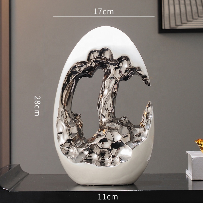 Simple modern high-end living room wedding interior design ceramic silvery egg decoration home luxury decor accessories