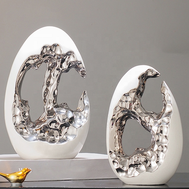 Simple modern high-end living room wedding interior design ceramic silvery egg decoration home luxury decor accessories