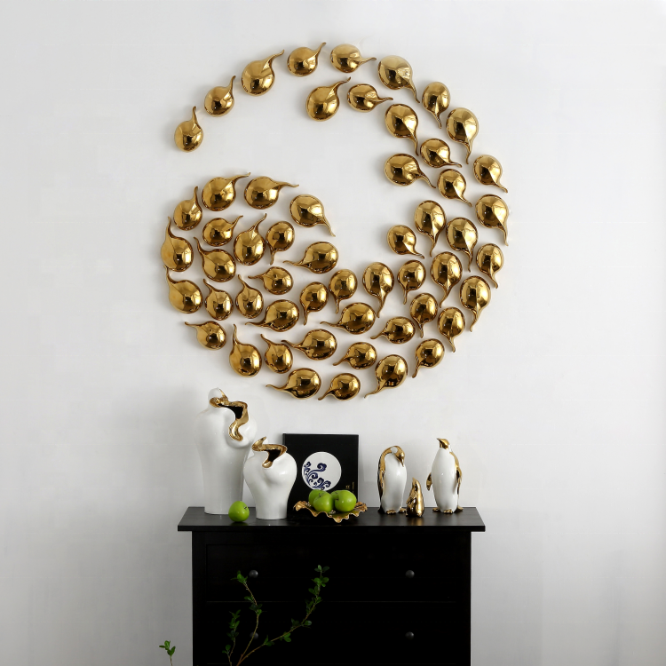 Spot simple light luxury home decoration Interior design wedding festival gold ceramic three-dimensional wall decoration