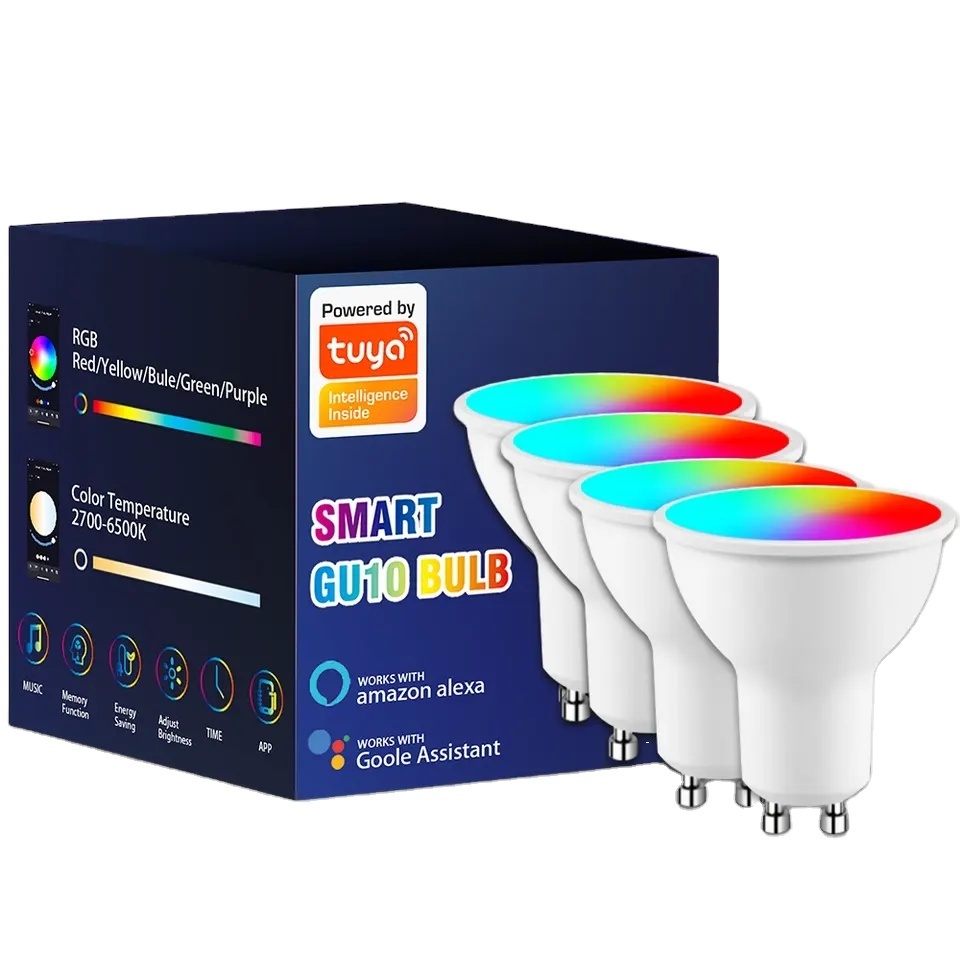 Tuya smart Life APP controlling RGB & Cold White Warm White GU10 WiFi Smart LED Light Bulb 4.5W Lamp