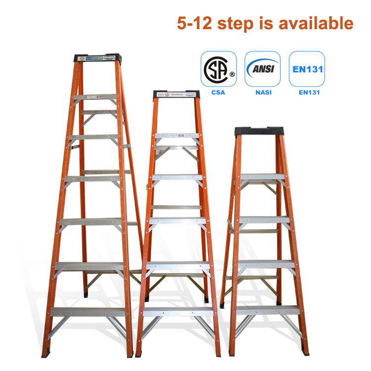 A-frame Aluminum Platform Step Industrial  8-foot Fiberglass Ladder