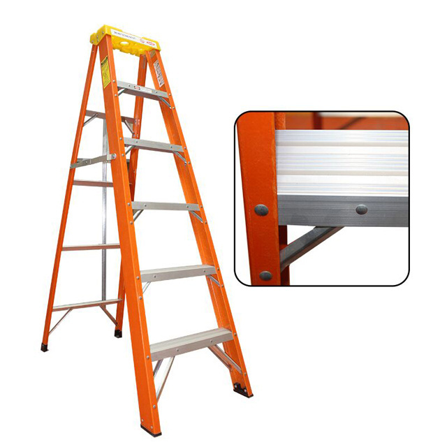 A-frame Aluminum Platform Step Industrial  8-foot Fiberglass Ladder