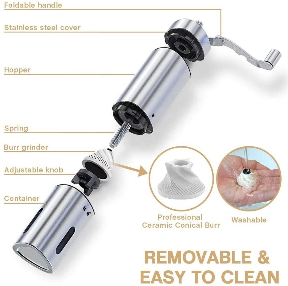 Hot Sale Portable Manual Compact Coffee Grinder/ Ceramic Burr Stainless Steel Coffee Mill grinder