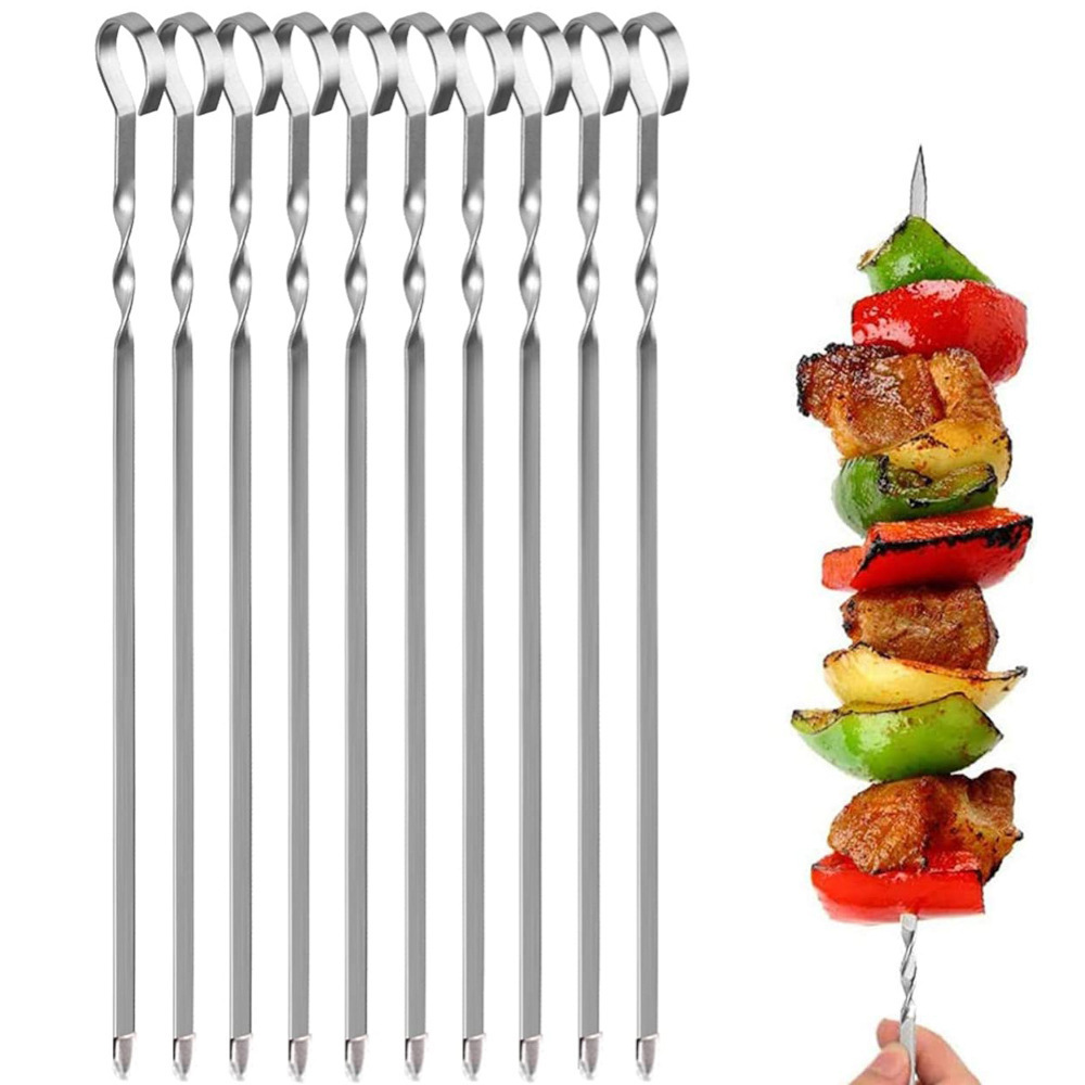 Stainless Steel BBQ Skewers Reusable Kebob Sticks for Meat Shrimp Chicken Vegetables Fruit 16inch Kabob Skewers