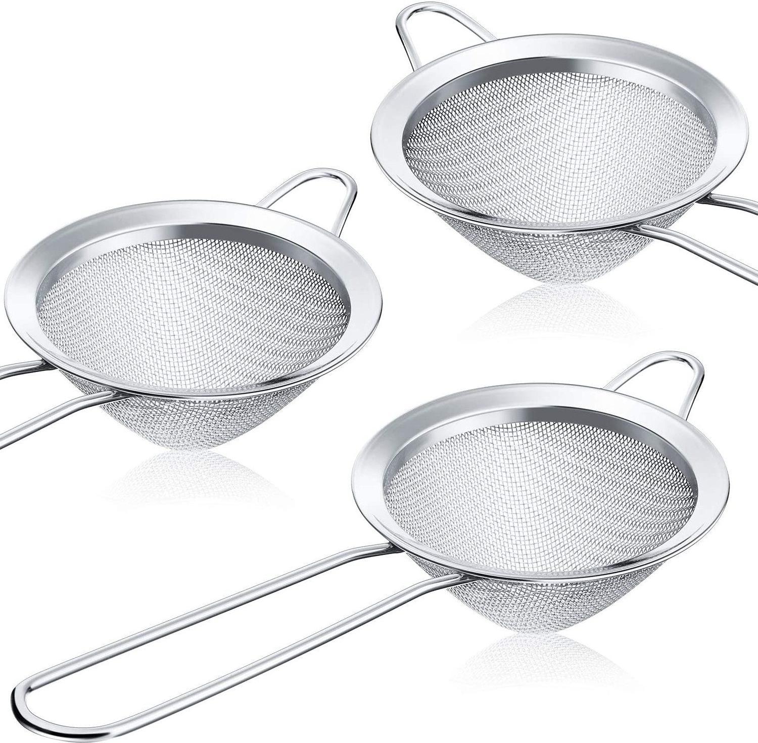 Stainless Steel Tea Coffee Cocktail Food Strainer with Long Handle and Hanging Loop Small Conical Cone Mesh Sieve Strainer