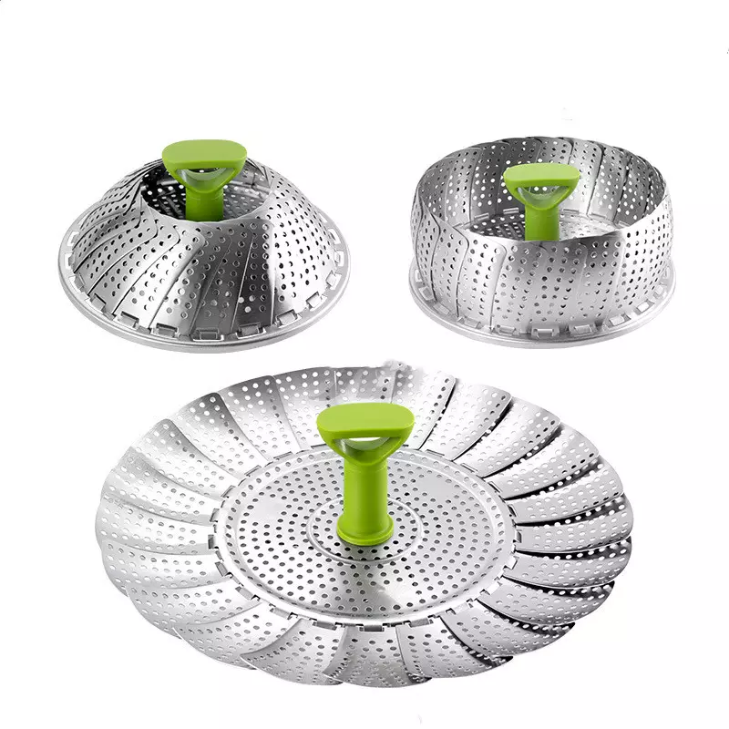 Folding Stainless Steel Vegetable Steamer for cooking Food Steamer Basket with Extending Insert-Handle for Various Size Pots