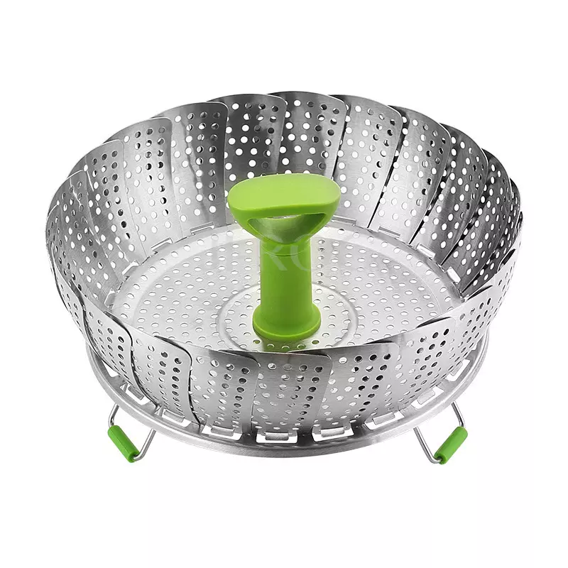 Folding Stainless Steel Vegetable Steamer for cooking Food Steamer Basket with Extending Insert-Handle for Various Size Pots