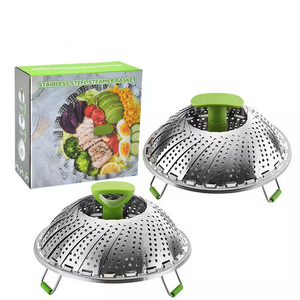 Folding Stainless Steel Vegetable Steamer for cooking Food Steamer Basket with Extending Insert-Handle for Various Size Pots