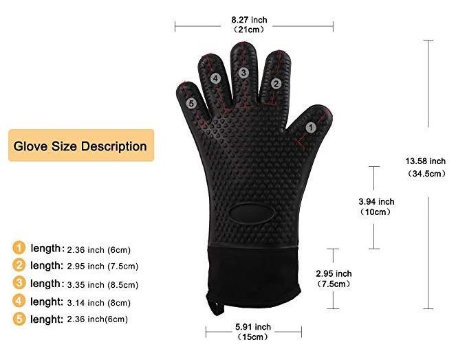 Easy Clean Black Silicone BBQ Cooking Gloves Set Rubber Gloves With Cotton Lining Heat Resistant Silicone BBQ Gloves