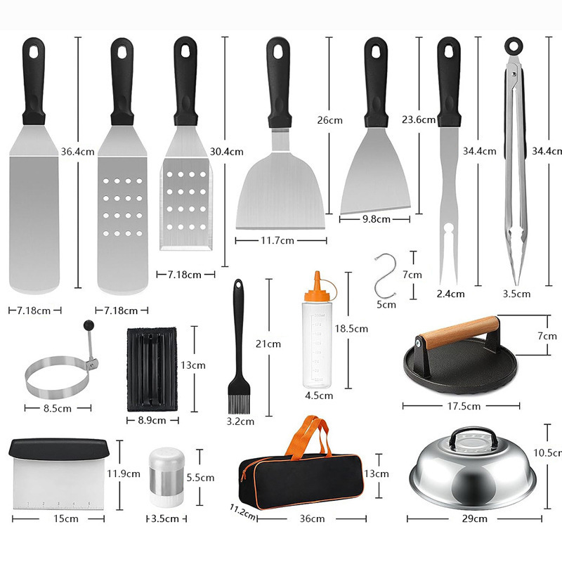 Flat Top Griddle grilling Spatula set Stainless Steel BBQ grill Scraper With Egg Ring Griddle Grill Tools Set