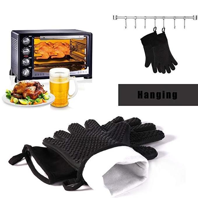 Easy Clean Black Silicone BBQ Cooking Gloves Set Rubber Gloves With Cotton Lining Heat Resistant Silicone BBQ Gloves