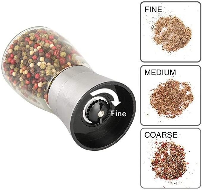 Premium Stainless Steel Spice Mill Short Glass Shakers Adjustable Manual Salt and Pepper Grinder Shaker