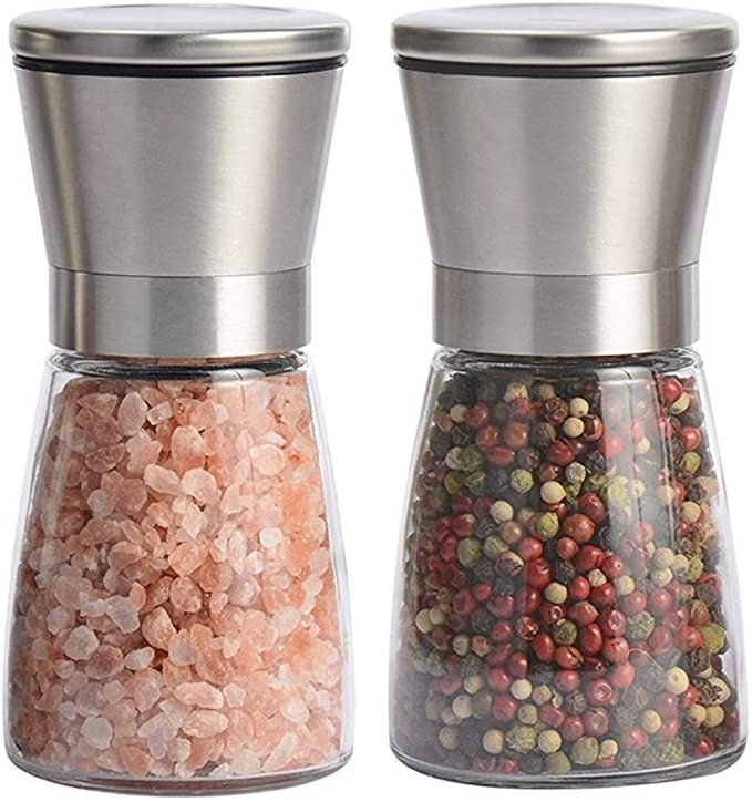 Premium Stainless Steel Spice Mill Short Glass Shakers Adjustable Manual Salt and Pepper Grinder Shaker