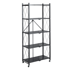 Multifunctional 2/3/4/5 Tier Folding Storage Shelves With Wheels Storage Metal Rack Kitchen Organizer Shelf