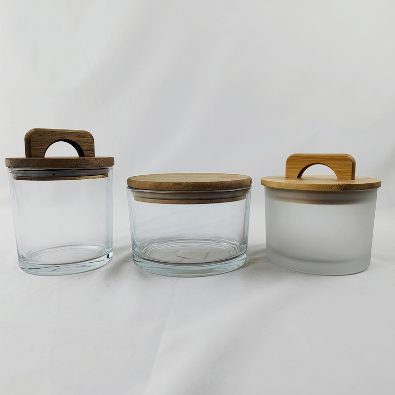 Empty glass vessels with metal lid for the luxury 3 wicks candles glass candle jar for soy wax scented candle making