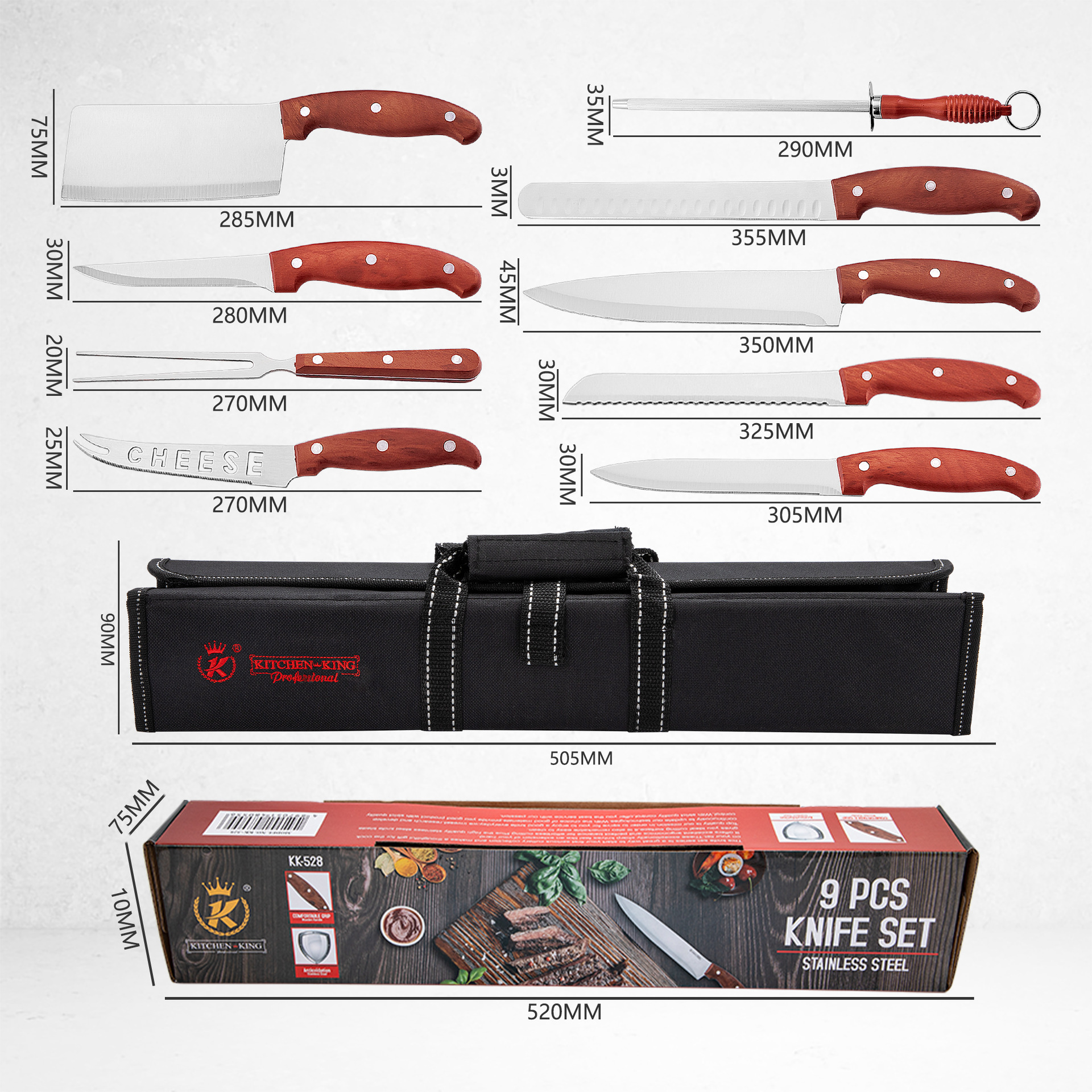 New arrivals 9pcs kitchen knife set with roll bag chopper knives set stainless steel chef Knife