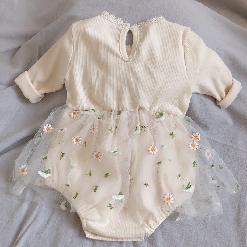 long sleeve tutu spring flower baby girls rompers 100% cotton