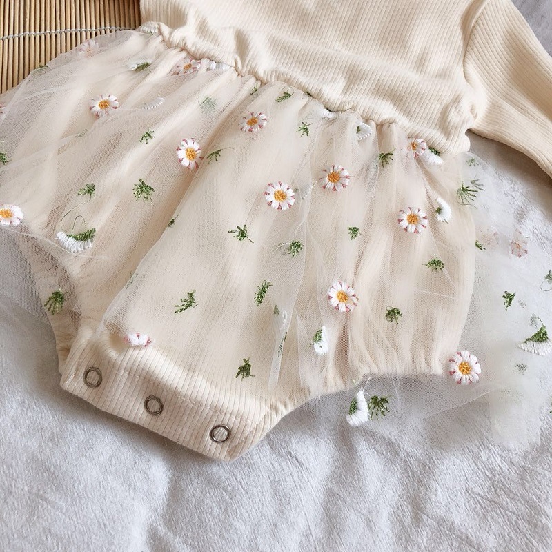 long sleeve tutu spring flower baby girls rompers 100% cotton