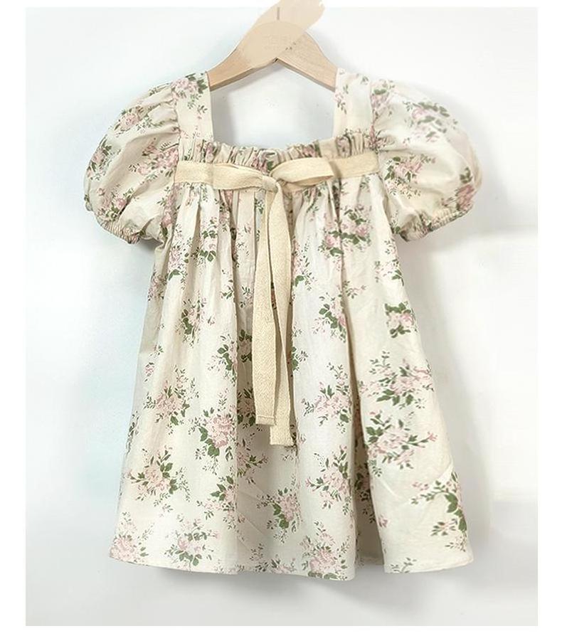 Wholesale 2022 Summer Sweet Puff Sleeve Floral Kids Girls Dress