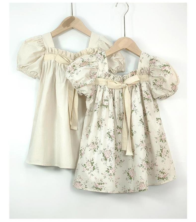 Wholesale 2022 Summer Sweet Puff Sleeve Floral Kids Girls Dress