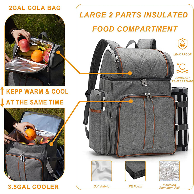 Newest Wholesale Outdoor Foldable Family 4 Persons Beach Picnic Backpack Set Bag Camping Insulated Cooler Picnic Backpack