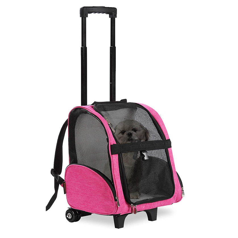 Deluxe Pet Carriers Backpack Heavy Duty Dog Cats Travel Rolling Carrier with Double Wheels