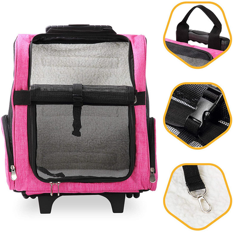 Deluxe Pet Carriers Backpack Heavy Duty Dog Cats Travel Rolling Carrier with Double Wheels