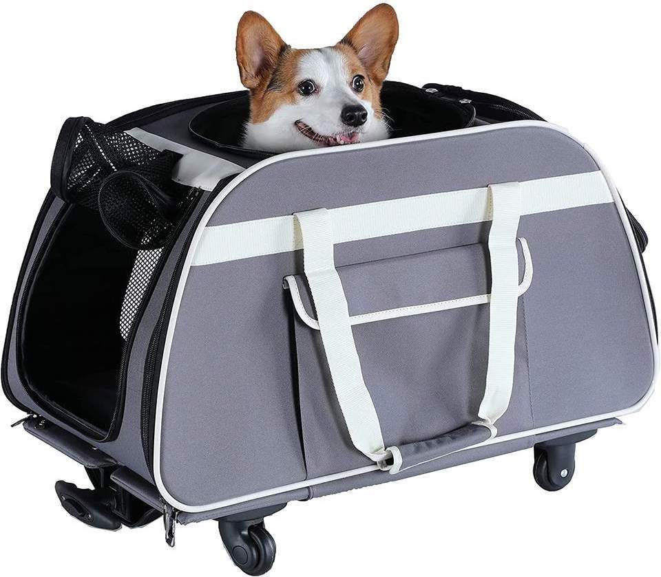 OEM Airline Approved  Rolling Travel Breathable Luggage Puppies Cat Tote Bag Soft Sided Trolley Pet Carrier Backpack With Wheels