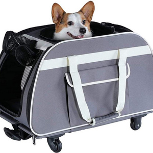 OEM Airline Approved  Rolling Travel Breathable Luggage Puppies Cat Tote Bag Soft Sided Trolley Pet Carrier Backpack With Wheels