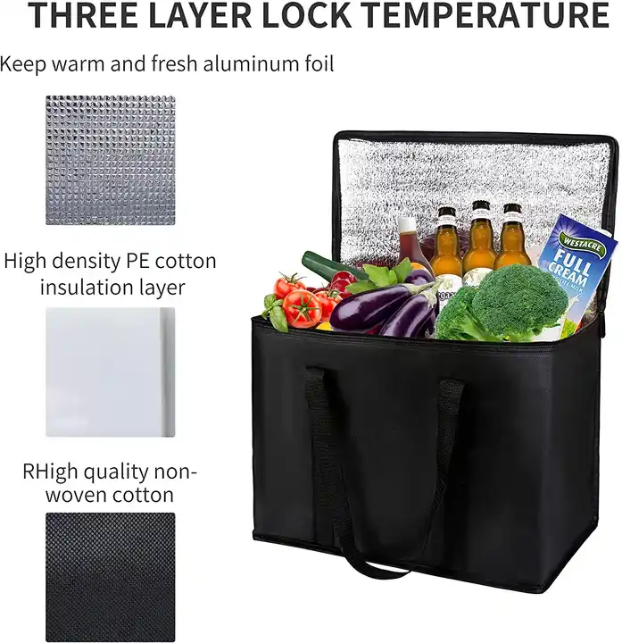 Large Capacity Durable Reusable Thermal Insulated Cooler Bag Grocery Cool Carry Non Woven Lunch Cooler Bag