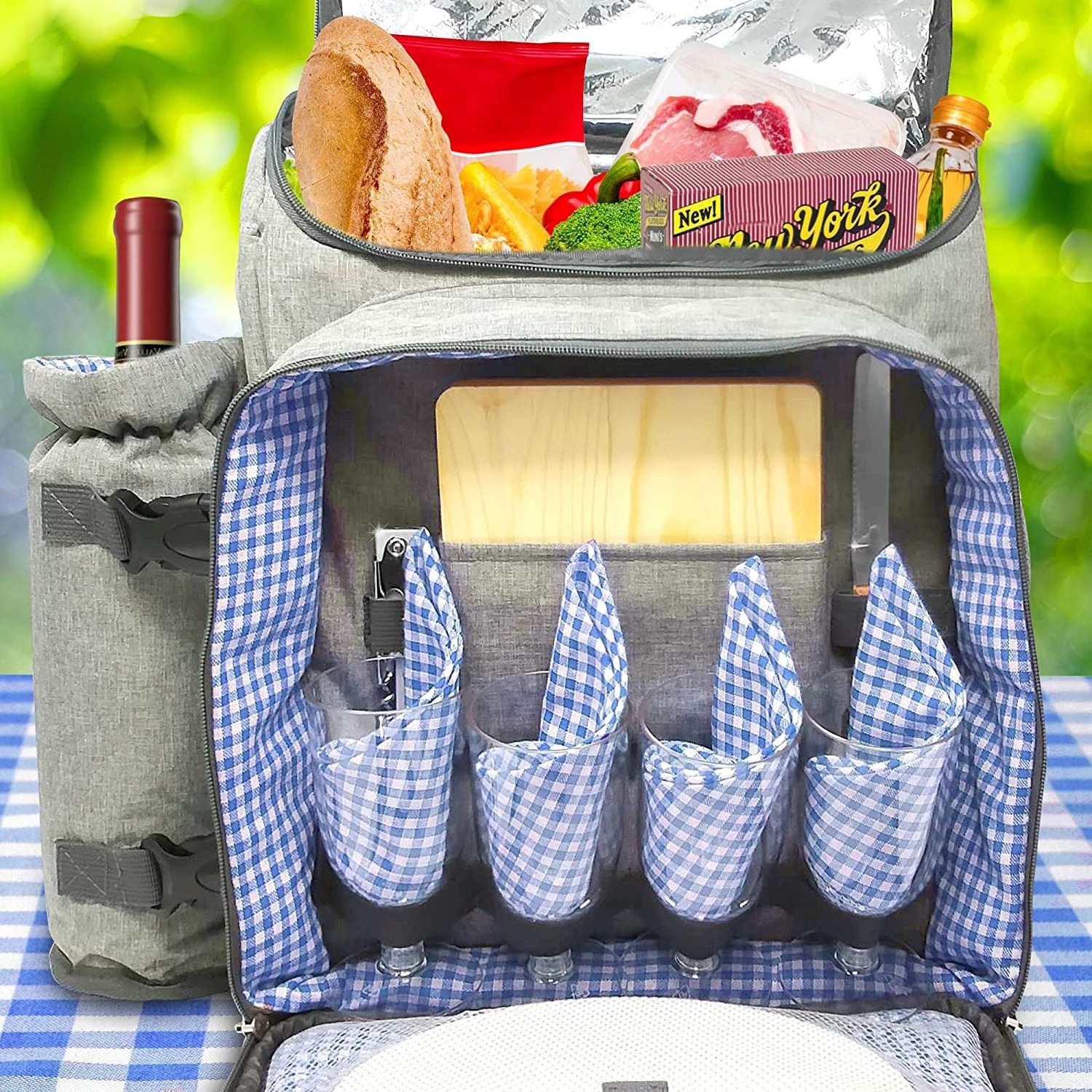 Outdoor large capacity 4 Person with Bottle Cooler & Blanket  Picnic Bag Backpack Rucksack