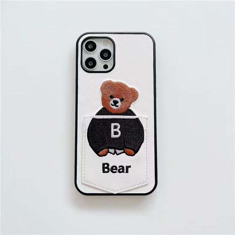 Customizable Phone Case with Shock-Absorbing Card Holder Teddy Bear Faux Leather Phone Case for iPhone 13 14 15