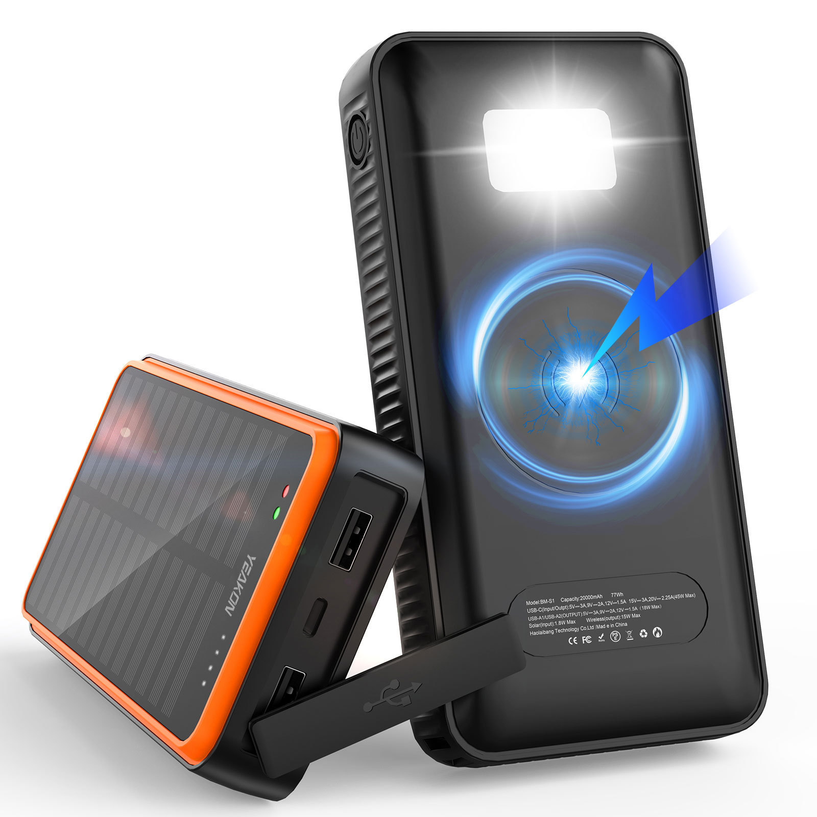 Solar Charger Power Bank Laptop Cell Phone Qi Wireless Portable Powerbank 26800mAh 45W PD Fast Charging External Battery Pack