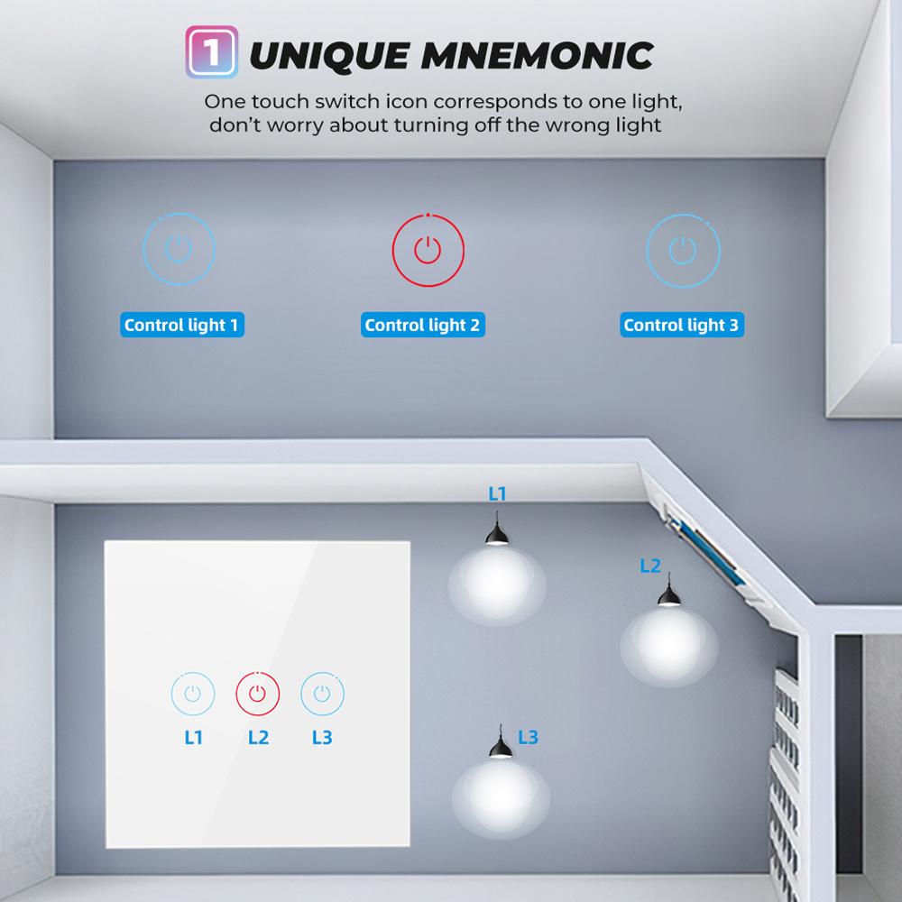 1/2/3 Gang No Neutral Wire Required EU UK Power Crystal Glass Panel Screen 220V Wall Light Touch Switches