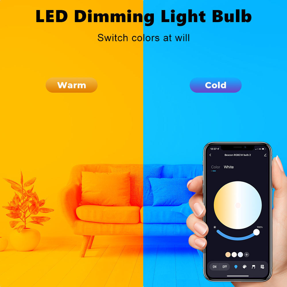 Smart Life Tuya APP Control Dimming RGB+CW+WW LED Color Changing Light 9W Bluetooth 5.0 Light Smart Bulb AC E27 0.01 Voice Led