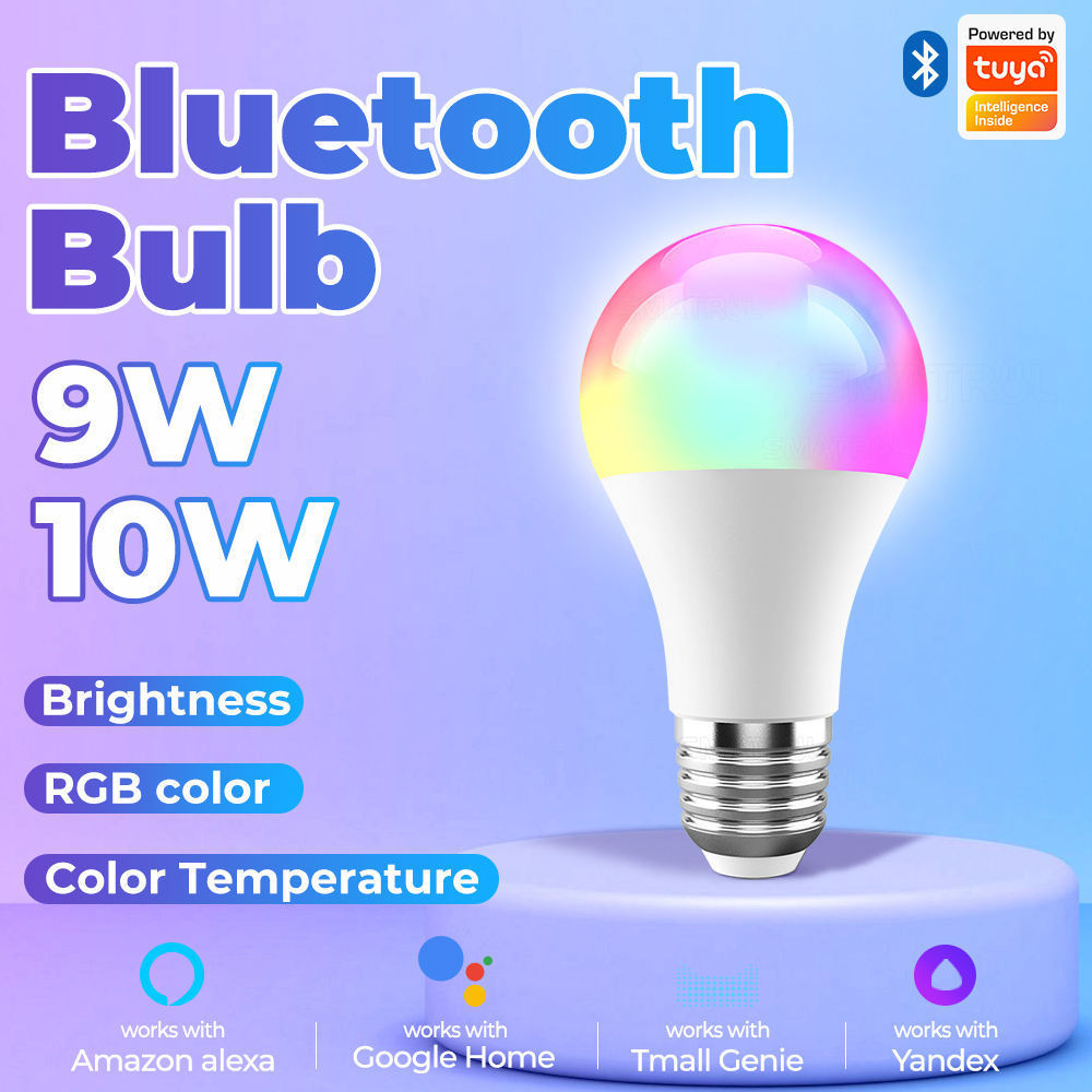 Smart Life Tuya APP Control Dimming RGB+CW+WW LED Color Changing Light 9W Bluetooth 5.0 Light Smart Bulb AC E27 0.01 Voice Led