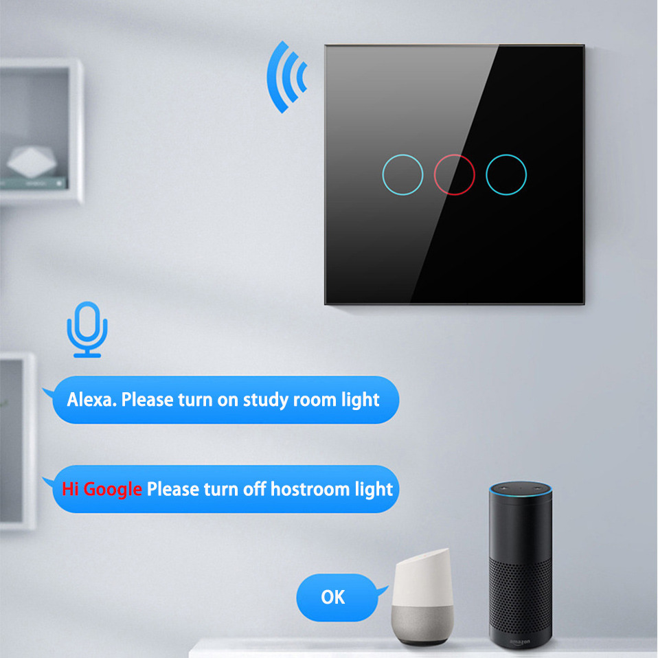 Best price No Neutral Glass Wall US 1 2 3 4 Gang Touch light 433 Tuya Smart Switch Wifi Alexa