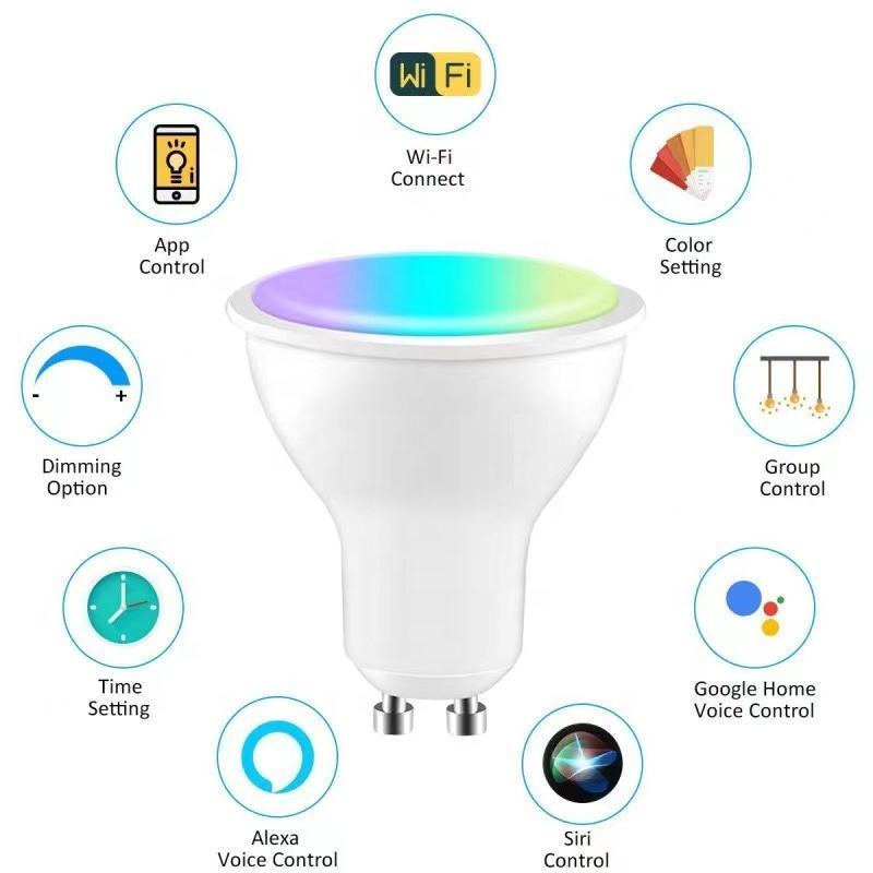 RGB C+W White 5W Dimmable Lamps Smart Life APP Control Light Tuya GU10 WIFI Smart LED Bulbs For Alexa Google Home