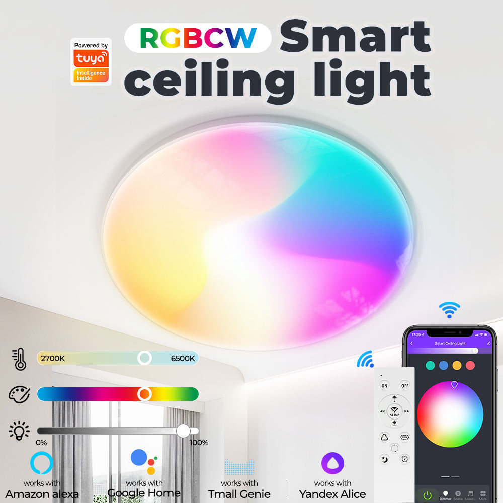 Smart Life Remote Control RGBCW 24W Dimmable LED Light Tuya Wifi Smart Ceiling Light For Alexa Google Home