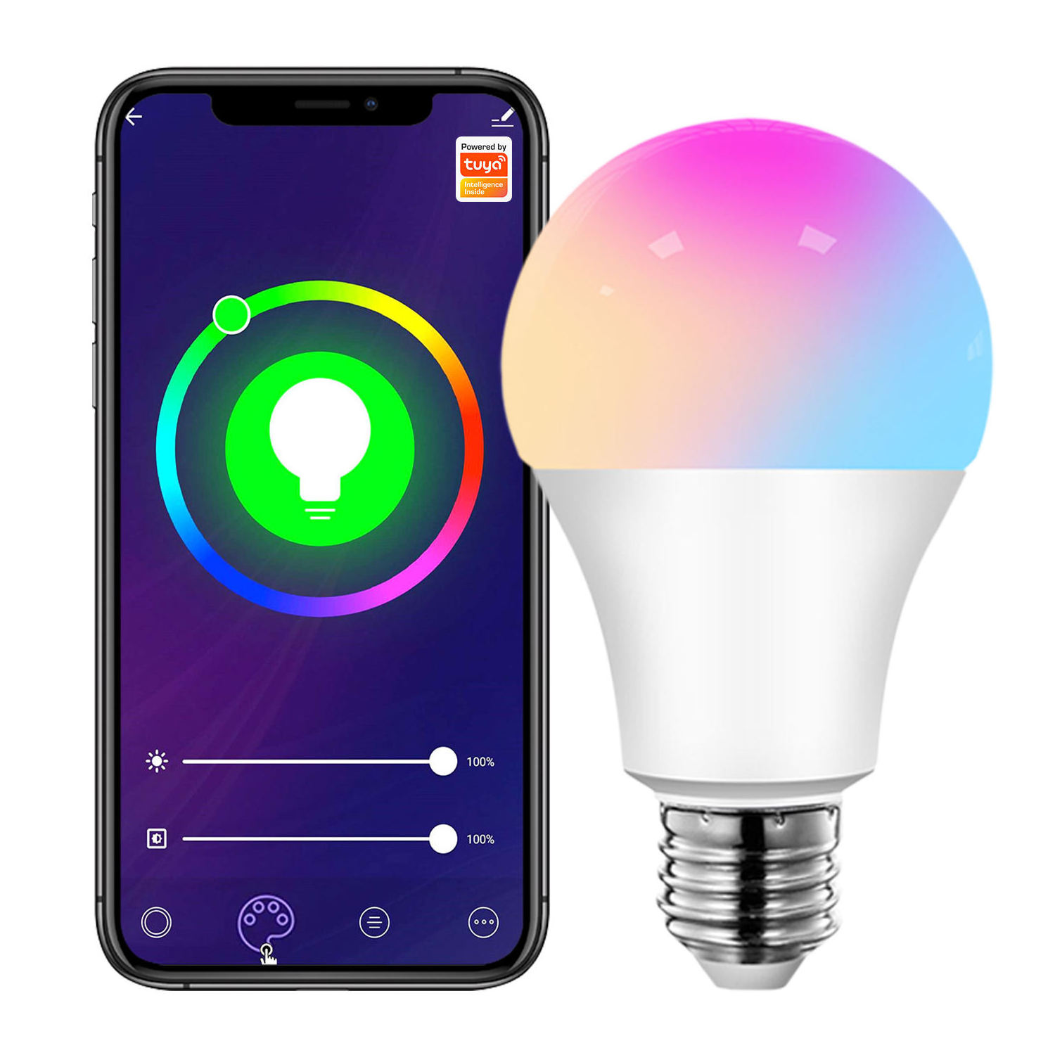 Smart Life Tuya APP Control Dimming RGB+CW+WW LED Color Changing Light Light Wifi Smart Bulb Wifi Alexa 9W 850LM 10W 1000LM AC