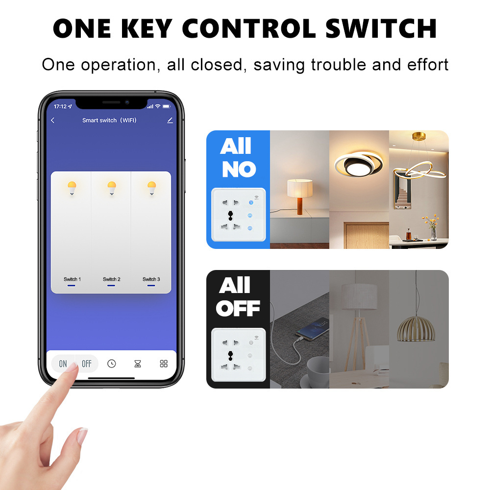 EU US UK Plug Universal power outlet WiFi Tuya Smart 2-in-1 Glass Wall Socket with 2Gang Touch Light Switch