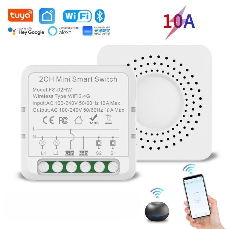 CE Certificate Tuya 2 Way 2 Gang 2 CH DIY Switch Mini Bluetooth Smart Relay Wifi Module For Alexa Google Home Smart Life App