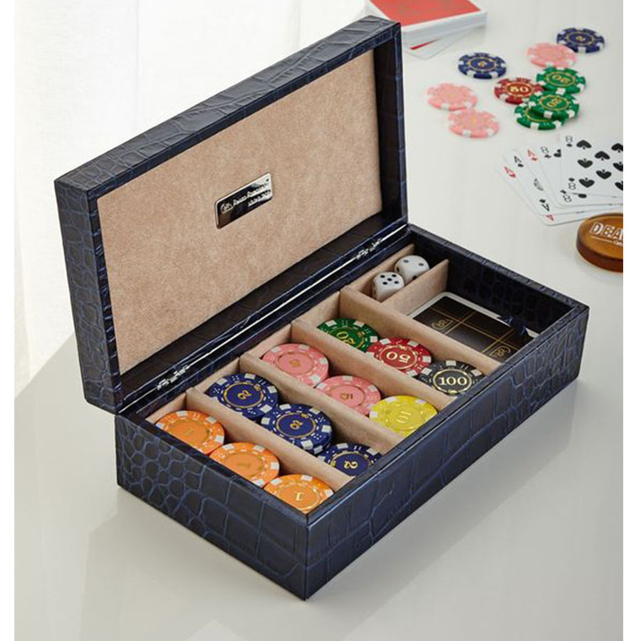 Professional Leather Chips Poker Case, Complete Poker Playing Game Chips, Cards, Dice Case Box