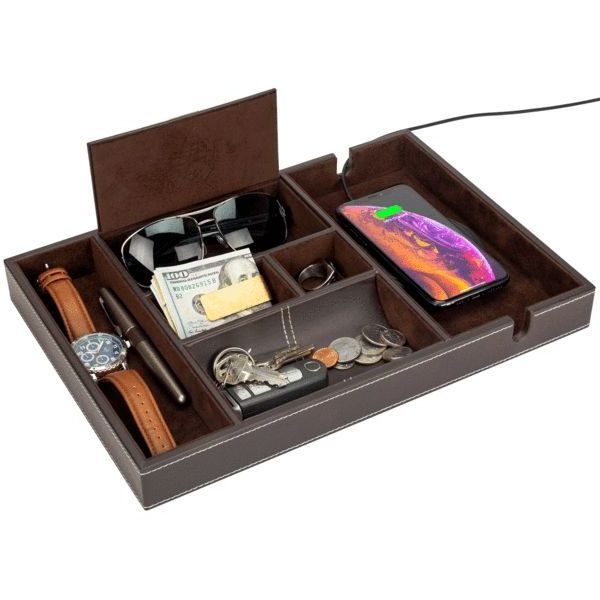 Dresser Valet Watch Box Case Jewelry Box Organizer Men Valet Tray Wood Catchall Tray