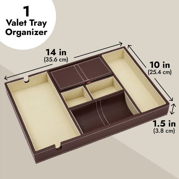 Leather material Multi-functional Watch Holder Nightstand Organizer Men Valet Tray Wood Catchall Tray