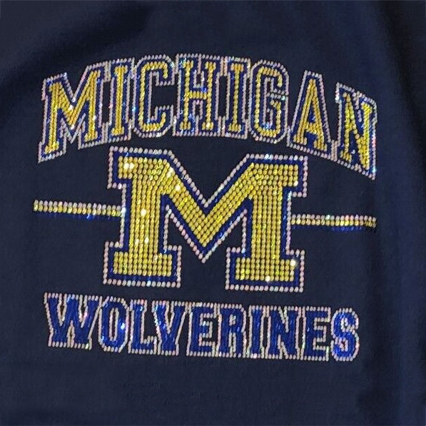 Bling Bling Michigan Wolverines University Fashion Pattern Rhinestone Transfers Iron on transfer Wholesale custom