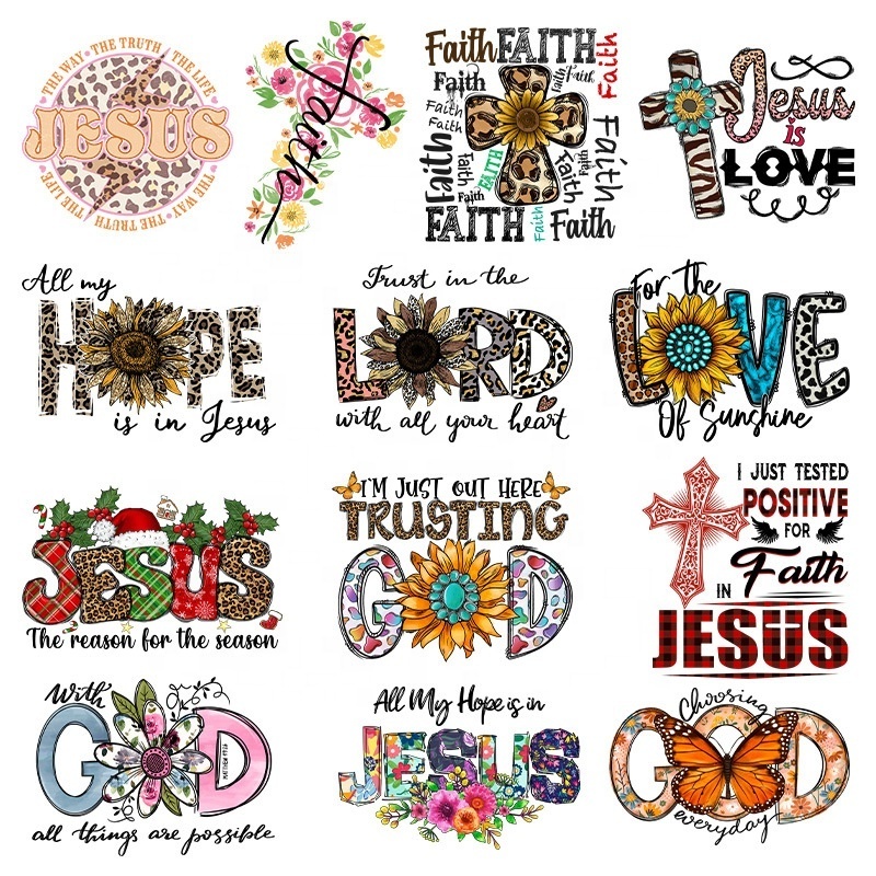 Jesus Heat Transfers Designs Cross Screen Printing Stickers Iron On Transfers DTF Heat Vinyl Transfer