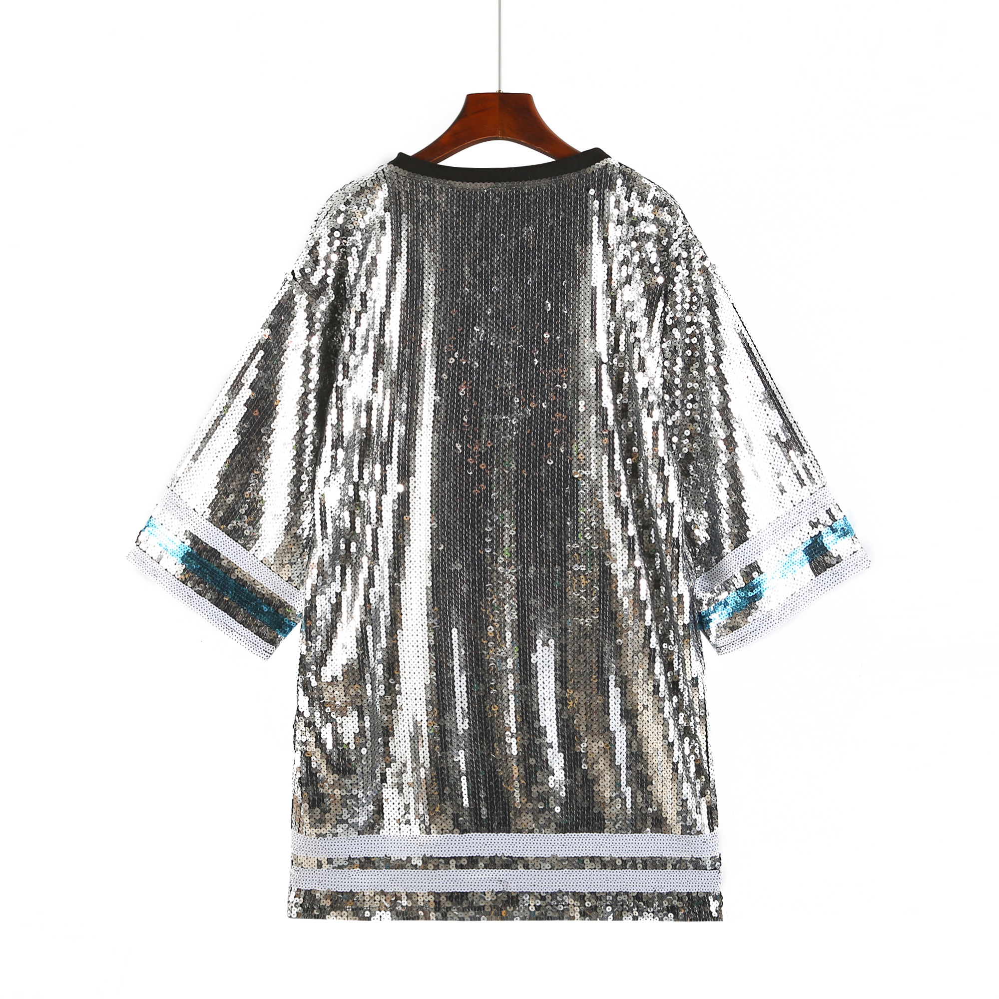 China Factory Custom Football Team NEW Design Jersey Shiny Sequin Dresses Bling Sequins Long Shirt Women Dresses Wholesale