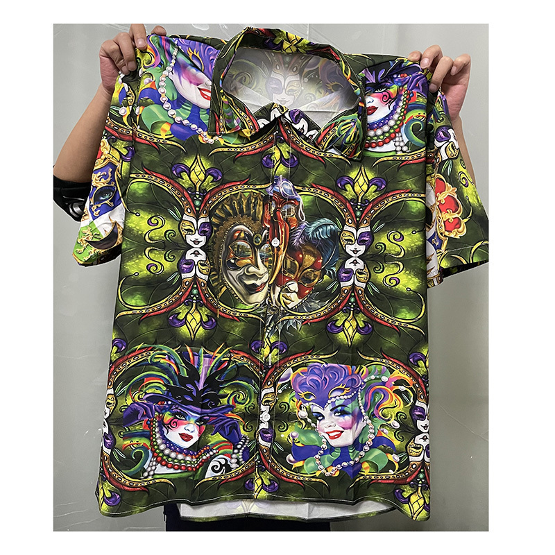 Wholesale Custom 3D Print Mardi Gras Shirts Party Polyester Men's Short-sleeved Hawaiian Shirts